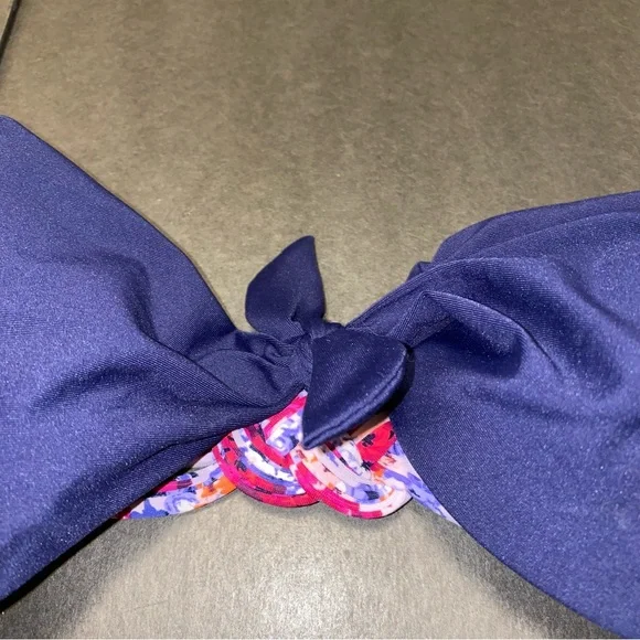 Front Tie Navy Blue Small Bikini Top - Picture 2 of 6